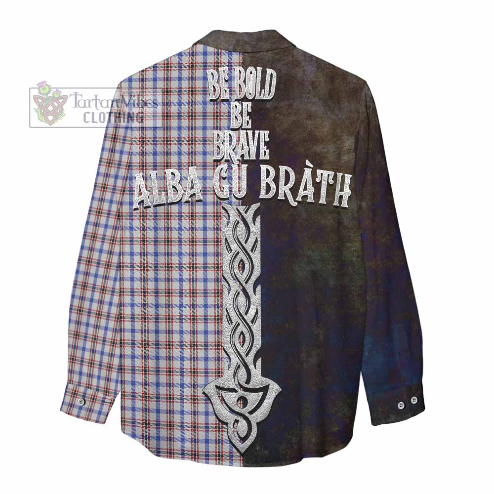Tartan Vibes Clothing Boswell Tartan Family Crest Women's Casual Shirt Alba Gu Brath Be Brave Lion Ancient Style