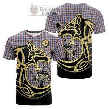 Tartan Vibes Clothing Boswell Tartan Cotton T-shirt with Family Crest Celtic Wolf Style