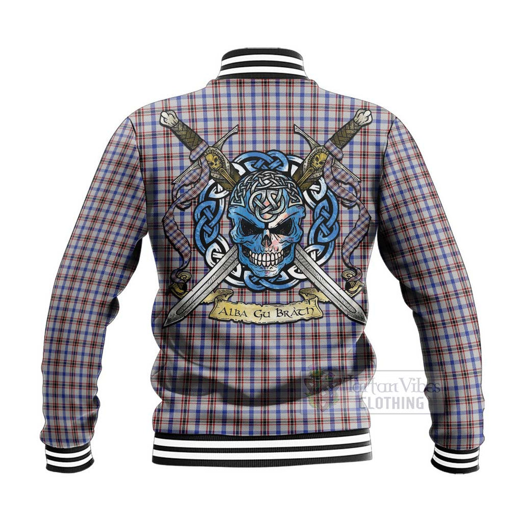 Boswell Tartan Baseball Jacket with Family Crest Celtic Skull Style - Tartan Vibes Clothing