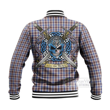 Boswell Tartan Baseball Jacket with Family Crest Celtic Skull Style - Tartan Vibes Clothing