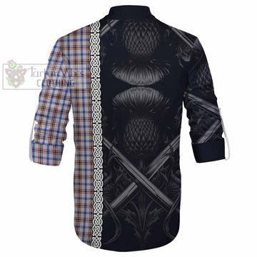 Boswell Tartan Ghillie Kilt Shirt with Family Crest Cross Sword Thistle Celtic Vibes - Tartan Vibes Clothing
