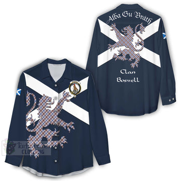 Boswell Tartan Lion Rampant Women's Casual Shirt Proudly Display Your Heritage with Alba Gu Brath and Clan Name - Tartan Vibes Clothing