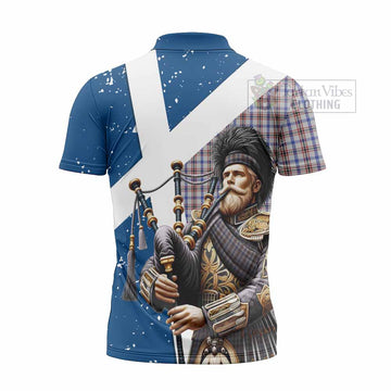 Boswell Tartan Zipper Polo Shirt with Family Crest Scottish Bagpiper Vibes - Tartan Vibes Clothing