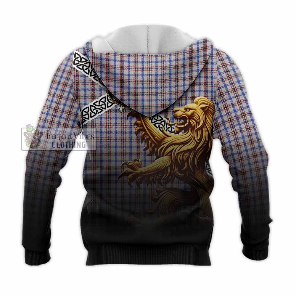 Boswell Crest Tartan Knitted Hoodie with Golden Lion Emblem Celtic Style - Tartan Vibes Clothing