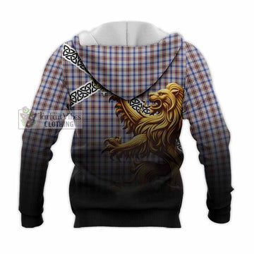 Boswell Crest Tartan Knitted Hoodie with Golden Lion Emblem Celtic Style - Tartan Vibes Clothing