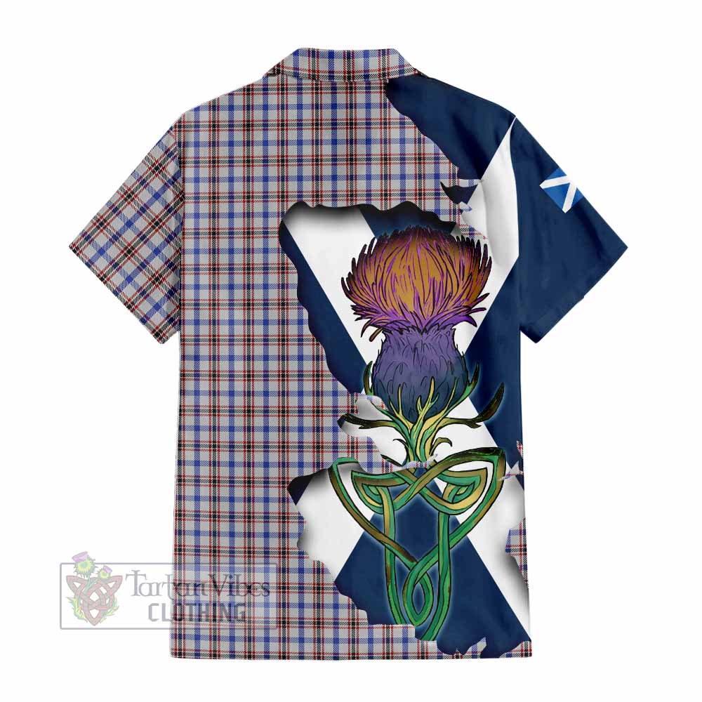 Tartan Vibes Clothing Boswell Tartan Family Crest Short Sleeve Button Shirt Scottish Thistle Celtic Inspired