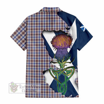 Tartan Vibes Clothing Boswell Tartan Family Crest Short Sleeve Button Shirt Scottish Thistle Celtic Inspired