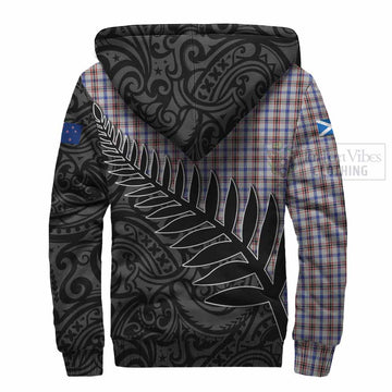 Boswell Crest Tartan Sherpa Hoodie with New Zealand Silver Fern Half Style - Tartan Vibes Clothing