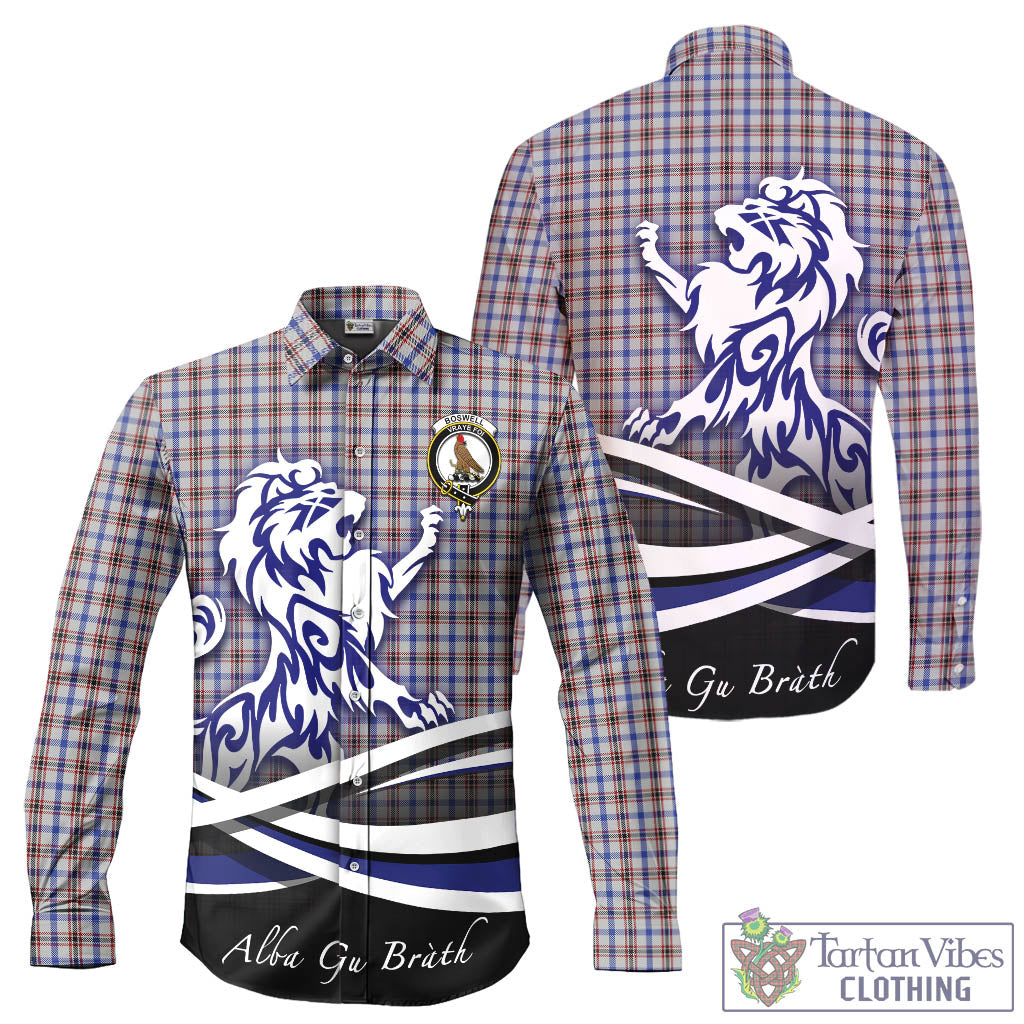 Boswell Tartan Long Sleeve Button Up Shirt with Alba Gu Brath Regal Lion Emblem - Tartan Vibes Clothing