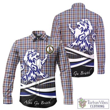 Boswell Tartan Long Sleeve Button Up Shirt with Alba Gu Brath Regal Lion Emblem - Tartan Vibes Clothing