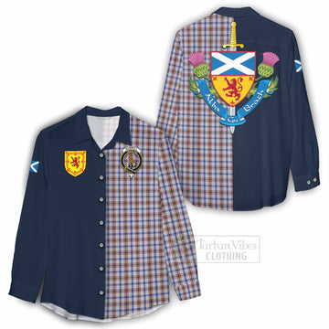 Boswell Tartan Women's Casual Shirt Alba with Scottish Lion Royal Arm Half Style - Tartan Vibes Clothing