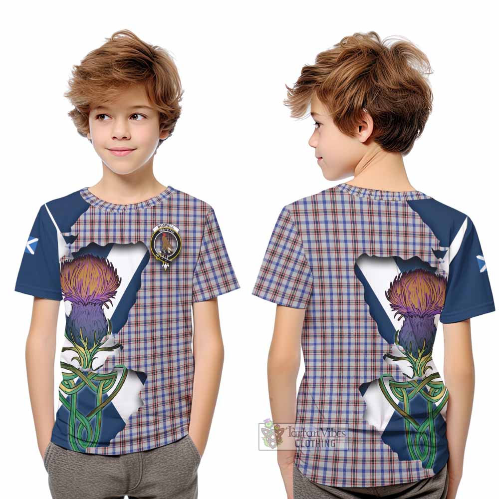 Tartan Vibes Clothing Boswell Tartan Family Crest Kid T-Shirt Scottish Thistle Celtic Inspired