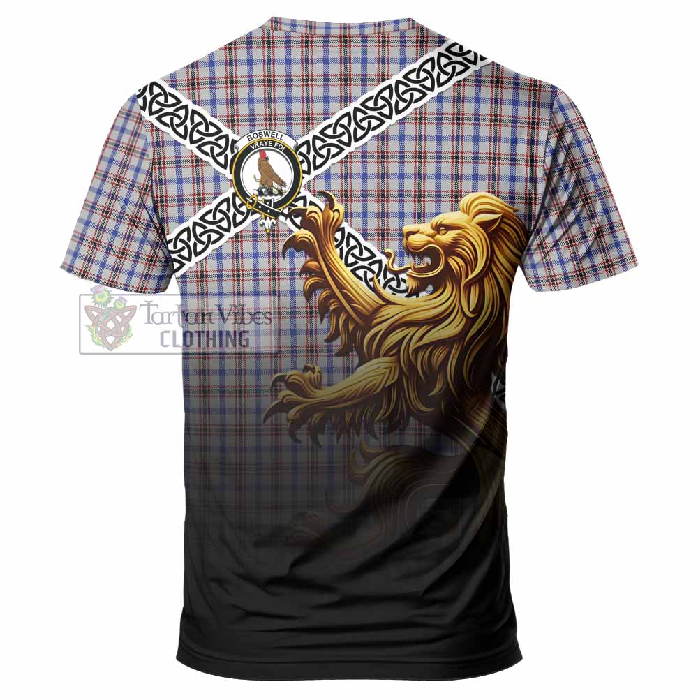 Boswell Crest Tartan T-Shirt with Golden Lion Emblem Celtic Style - Tartan Vibes Clothing