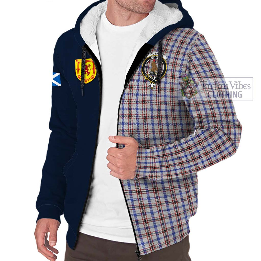 Boswell Tartan Sherpa Hoodie Alba with Scottish Lion Royal Arm Half Style - Tartan Vibes Clothing