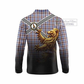 Boswell Crest Tartan Long Sleeve Polo Shirt with Golden Lion Emblem Celtic Style - Tartan Vibes Clothing