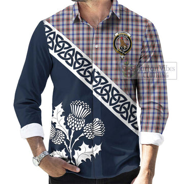 Boswell Tartan Long Sleeve Button Shirt Featuring Thistle and Scotland Map Men's Shirt - Tartan Vibes Clothing