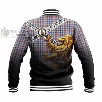 Boswell Crest Tartan Baseball Jacket with Golden Lion Emblem Celtic Style - Tartan Vibes Clothing