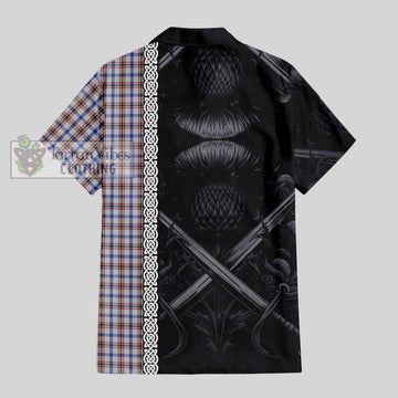 Boswell Tartan Hawaiian Shirt with Family Crest Cross Sword Thistle Celtic Vibes - Tartan Vibes Clothing