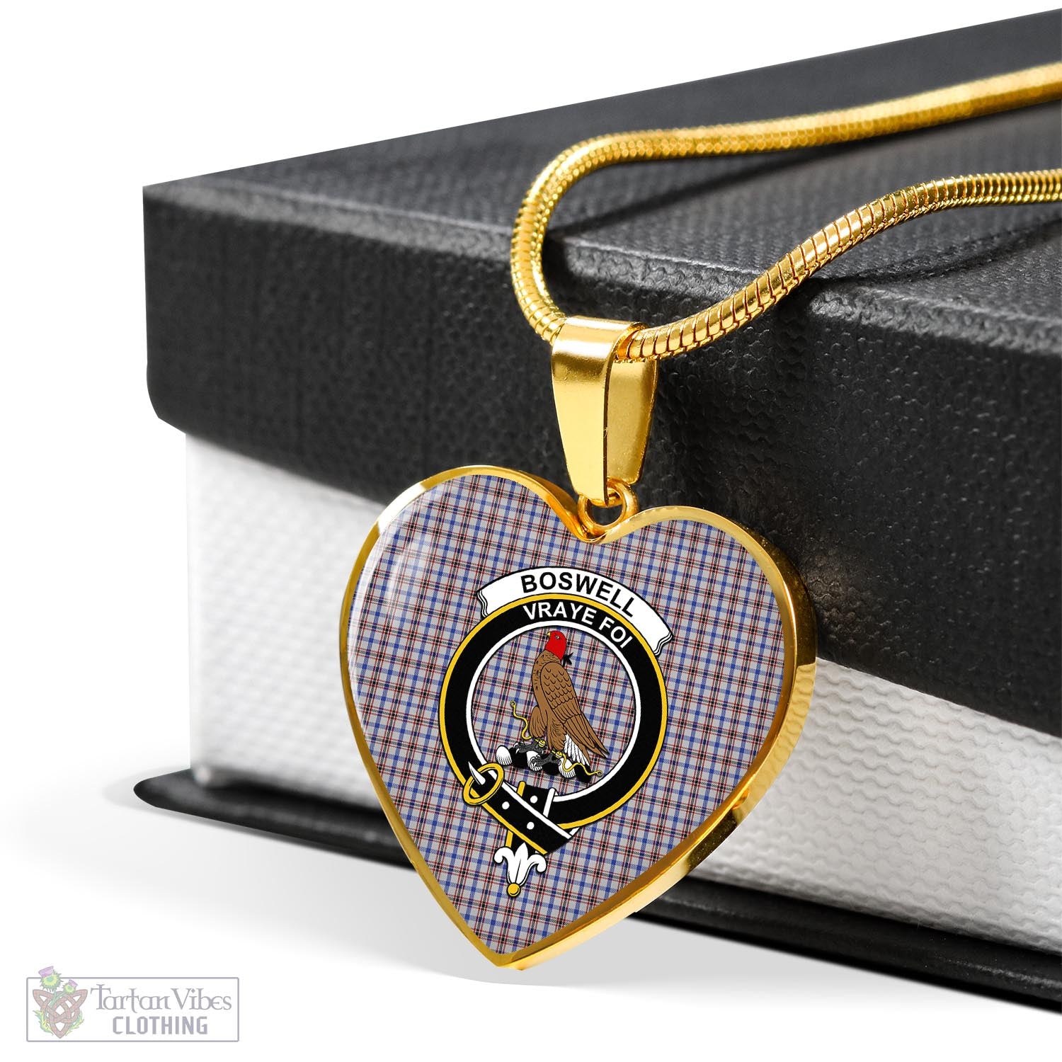 Tartan Vibes Clothing Boswell Tartan Heart Necklace with Family Crest