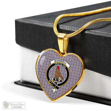 Boswell Tartan Heart Necklace with Family Crest - Tartan Vibes Clothing