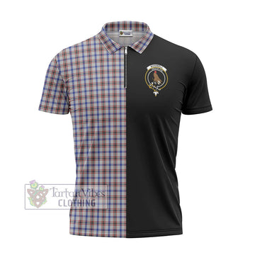 Boswell Tartan Zipper Polo Shirt with Family Crest and Half Of Me Style - Tartan Vibes Clothing