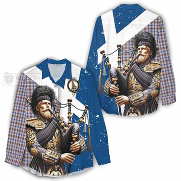 Boswell Tartan Women's Casual Shirt with Family Crest Scottish Bagpiper Vibes - Tartan Vibes Clothing