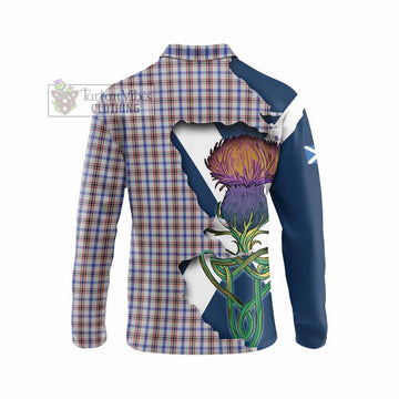 Tartan Vibes Clothing Boswell Tartan Family Crest Long Sleeve Polo Shirt Scottish Thistle Celtic Inspired