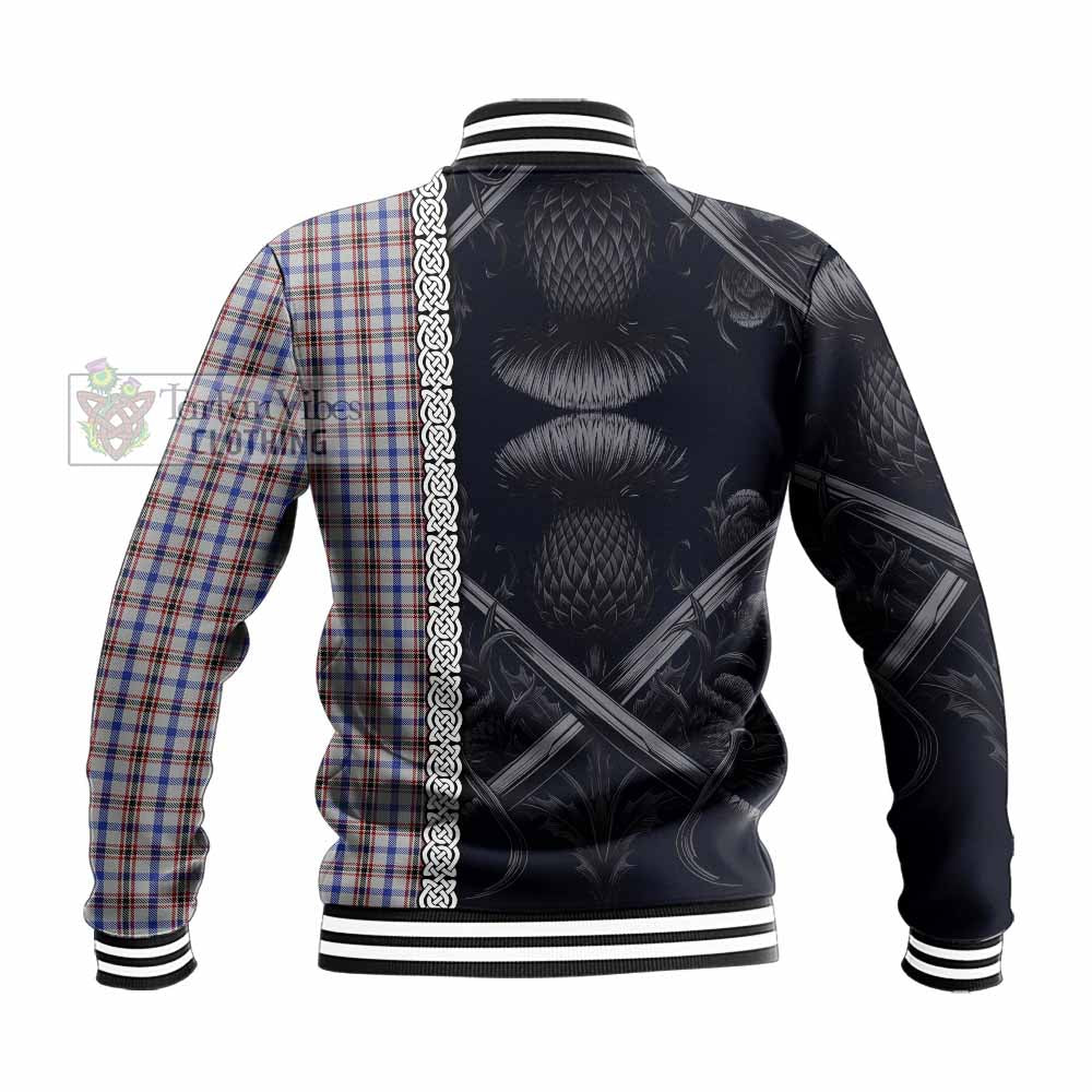 Boswell Tartan Baseball Jacket with Family Crest Cross Sword Thistle Celtic Vibes - Tartan Vibes Clothing
