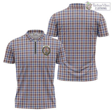 Boswell Tartan Zipper Polo Shirt with Family Crest - Tartan Vibes Clothing