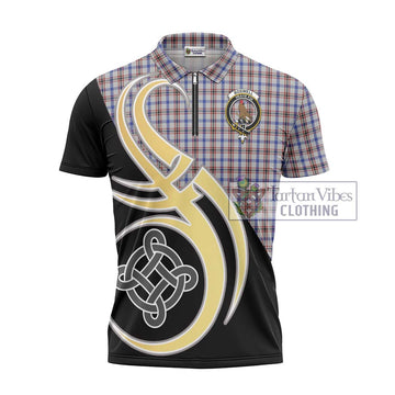 Boswell Tartan Zipper Polo Shirt with Family Crest and Celtic Symbol Style - Tartan Vibes Clothing