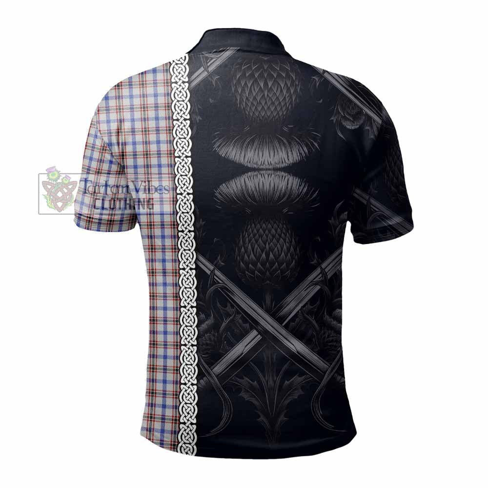 Boswell Tartan Polo Shirt with Family Crest Cross Sword Thistle Celtic Vibes - Tartan Vibes Clothing