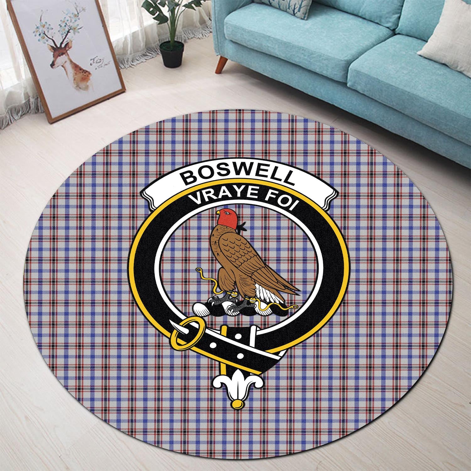 Boswell Tartan Round Rug with Family Crest - Tartan Vibes Clothing