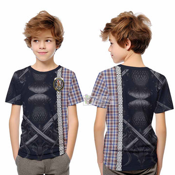 Boswell Tartan Kid T-Shirt with Family Crest Cross Sword Thistle Celtic Vibes - Tartan Vibes Clothing