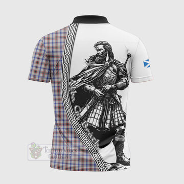 Boswell Tartan Clan Crest Zipper Polo Shirt with Highlander Warrior Celtic Style - Tartan Vibes Clothing