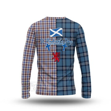 Boswell Tartan Long Sleeve T-Shirt Happy St. Andrew's Day Half Tartan Style - Tartan Vibes Clothing