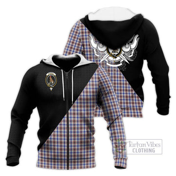 Boswell Tartan Knitted Hoodie with Family Crest and Military Logo Style Unisex Knitted Zip Hoodie - Tartan Vibes Clothing
