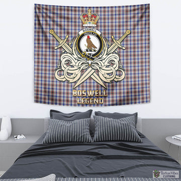 Boswell Tartan Tapestry with Clan Crest and the Golden Sword of Courageous Legacy - Tartan Vibes Clothing