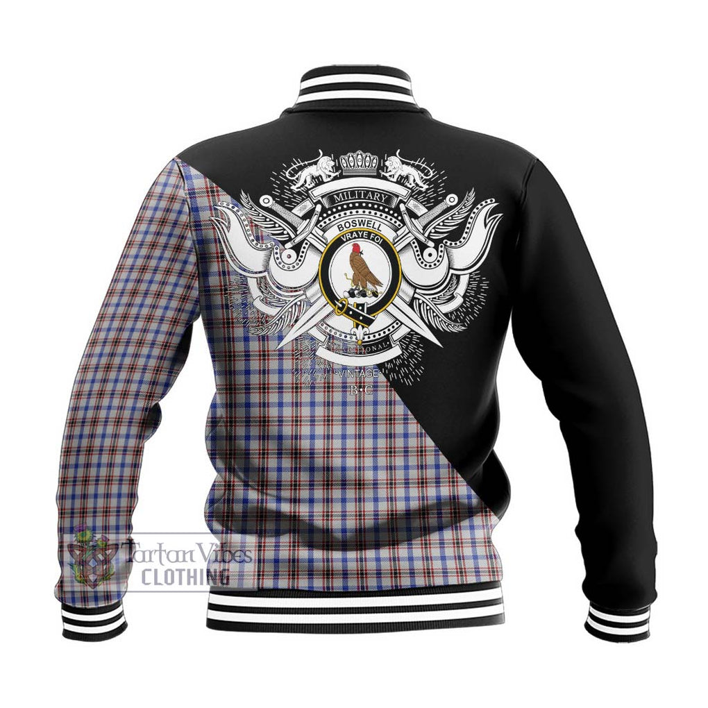Boswell Tartan Baseball Jacket with Family Crest and Military Logo Style - Tartan Vibes Clothing