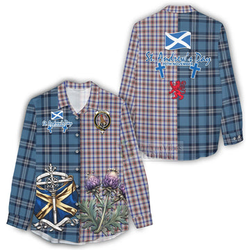 Boswell Tartan Women's Casual Shirt Happy St. Andrew's Day Half Tartan Style - Tartan Vibes Clothing