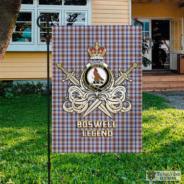 Boswell Tartan Garden Flag with Clan Crest and the Golden Sword of Courageous Legacy