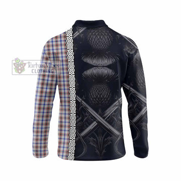 Boswell Tartan Long Sleeve Polo Shirt with Family Crest Cross Sword Thistle Celtic Vibes - Tartan Vibes Clothing