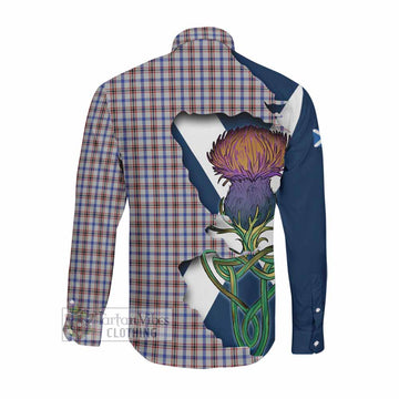 Tartan Vibes Clothing Boswell Tartan Family Crest Long Sleeve Button Shirt Scottish Thistle Celtic Inspired