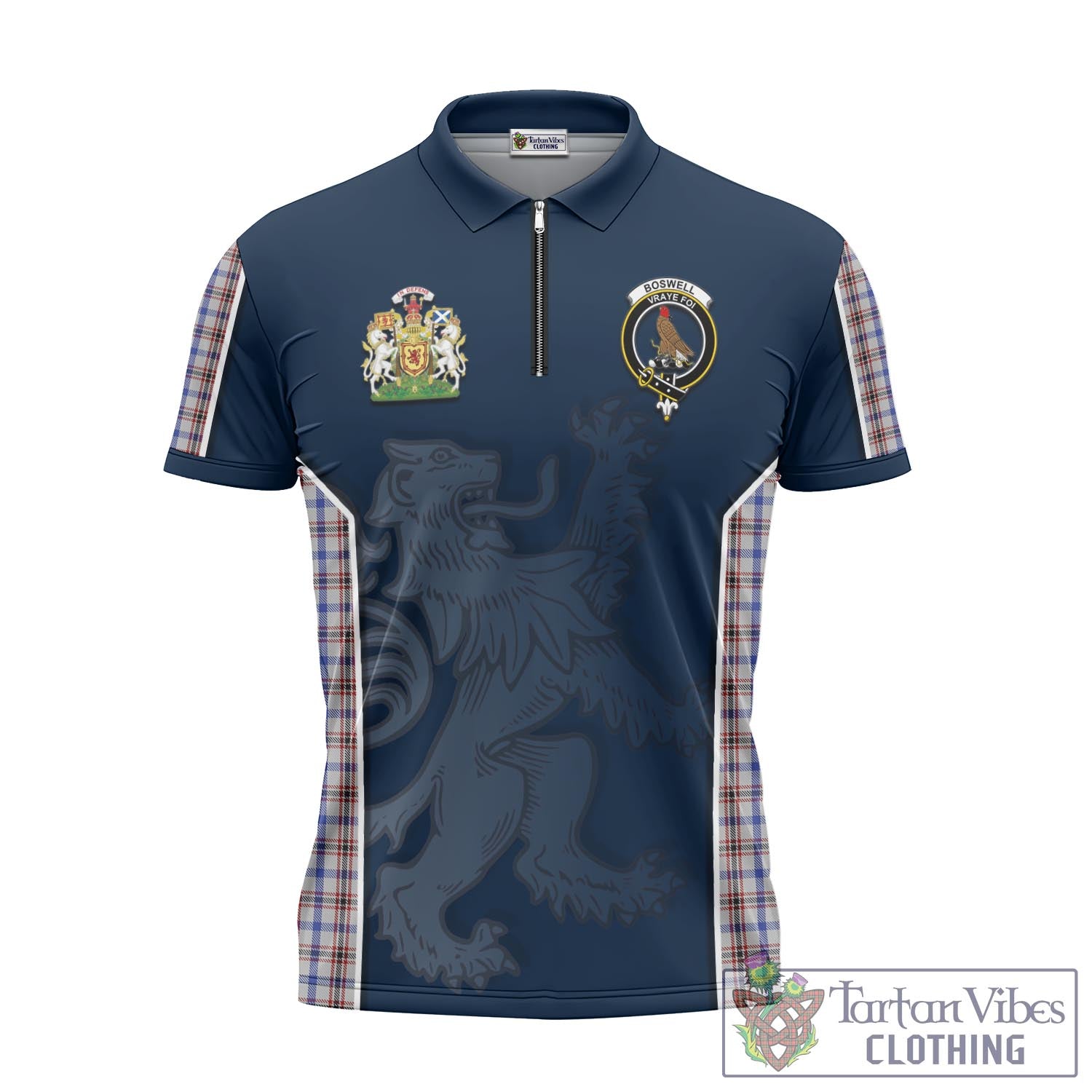 Tartan Vibes Clothing Boswell Tartan Zipper Polo Shirt with Family Crest and Lion Rampant Vibes Sport Style