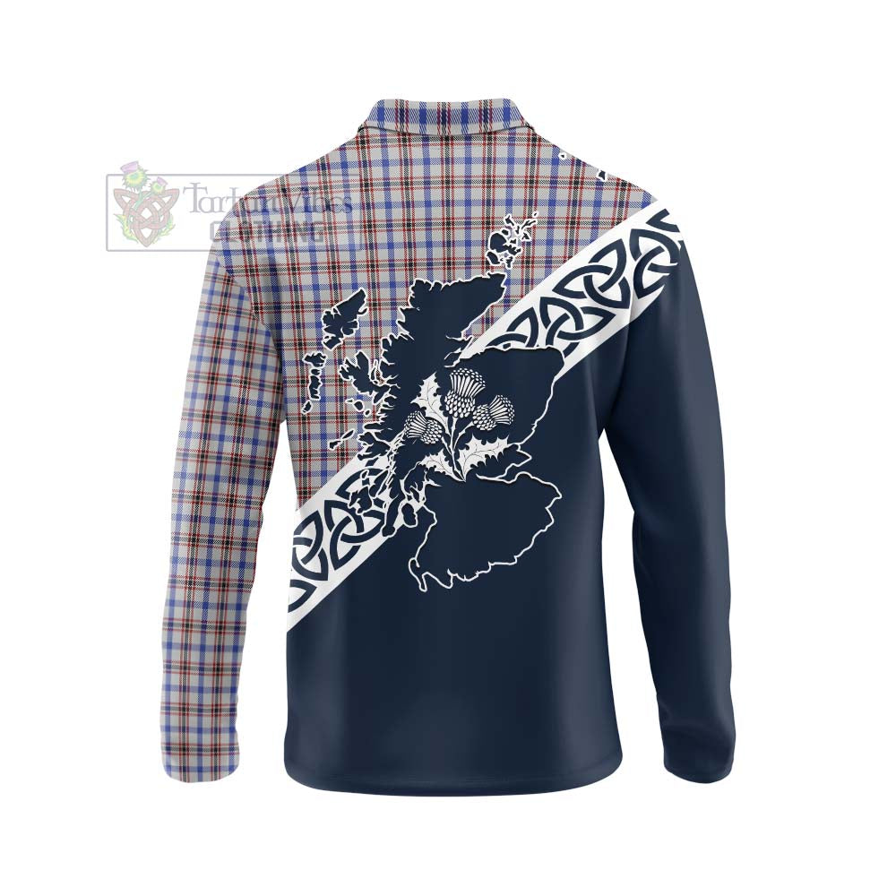Boswell Tartan Long Sleeve Polo Shirt Featuring Thistle and Scotland Map - Tartan Vibes Clothing