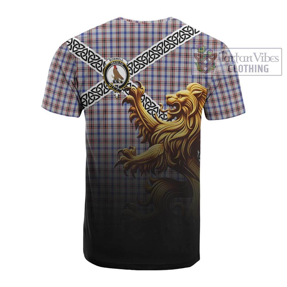 Boswell Crest Tartan Cotton T-shirt with Golden Lion Emblem Celtic Style - Tartan Vibes Clothing