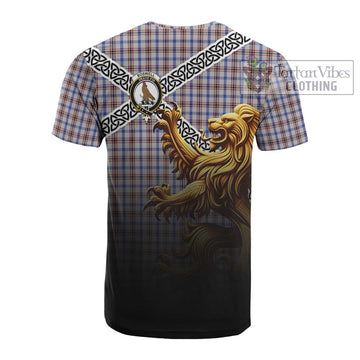 Tartan Vibes Clothing Boswell Crest Tartan Cotton T-shirt with Golden Lion Emblem Celtic Style