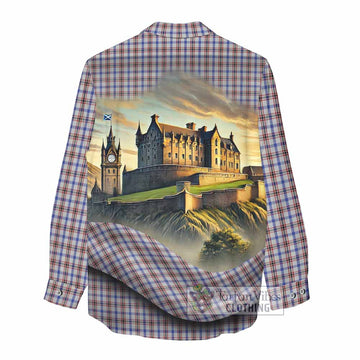 Boswell Tartan Family Crest Women's Casual Shirt with Scottish Ancient Castle Style - Tartan Vibes Clothing