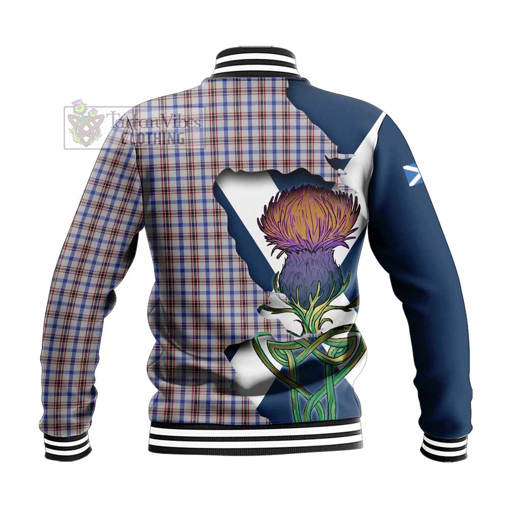 Tartan Vibes Clothing Boswell Tartan Family Crest Baseball Jacket Scottish Thistle Celtic Inspired