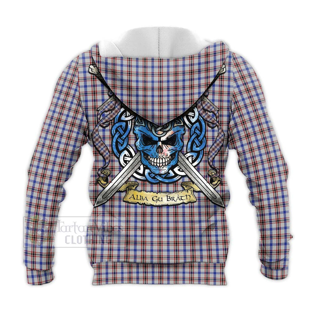Boswell Tartan Knitted Hoodie with Family Crest Celtic Skull Style - Tartan Vibes Clothing
