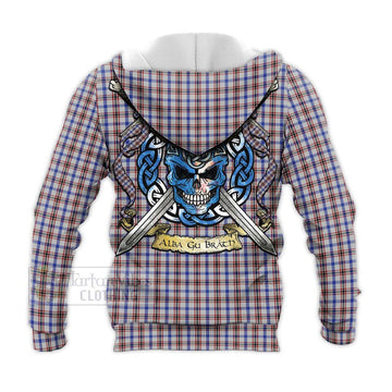 Boswell Tartan Knitted Hoodie with Family Crest Celtic Skull Style - Tartan Vibes Clothing